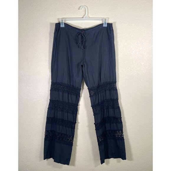 Johnny Was Women's Wide Leg Crochet Linen Pants Washed Black Boho - Picture 3 of 10